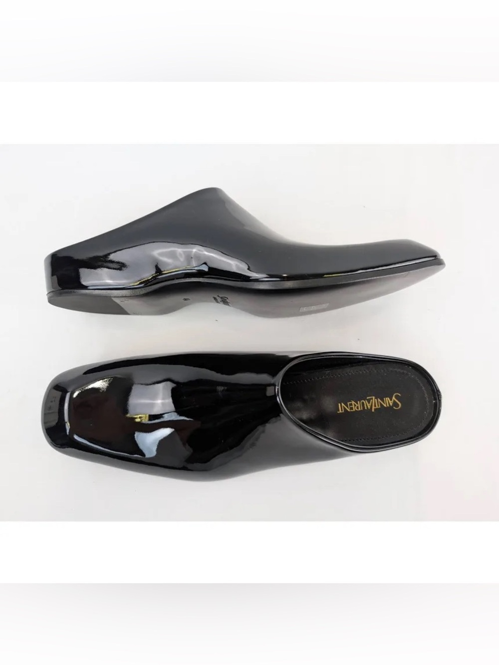 Yves Saint Laurent Men's Black Patent Slip-On Mules